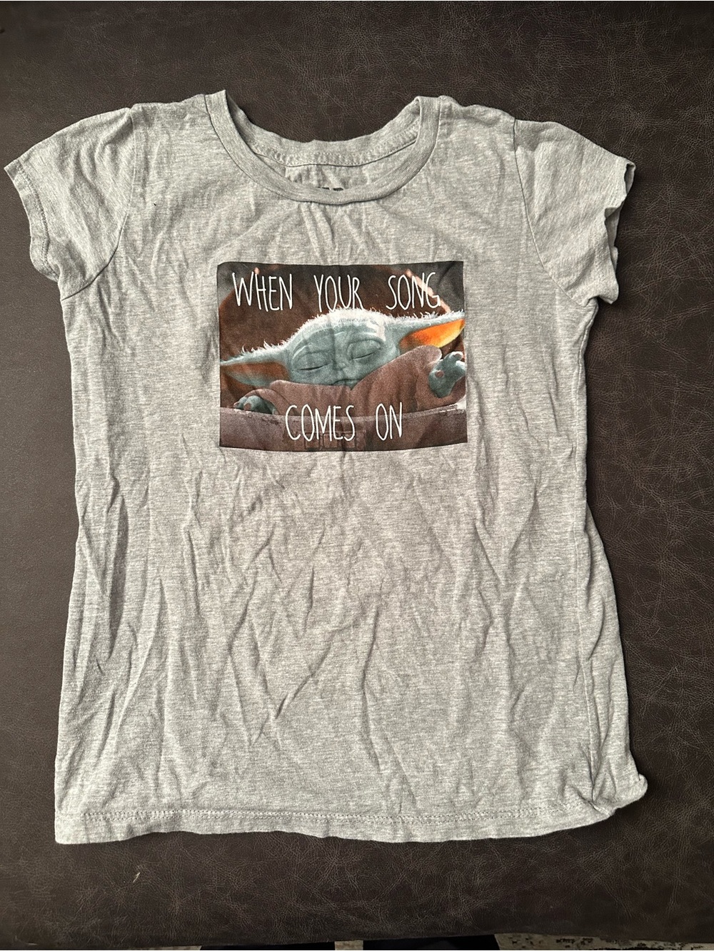 Star Wars Grey Women’s Tee with Baby Yoda Sleeping Print